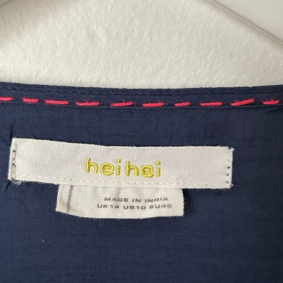 Anthropologie Hei Hei Agonda Blue Embroidered Tunic Blouse Button Front Belt -10 - Picture 3 of 12